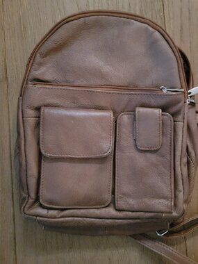 Vintage Leather Convertible Backpack Multi Pocket
